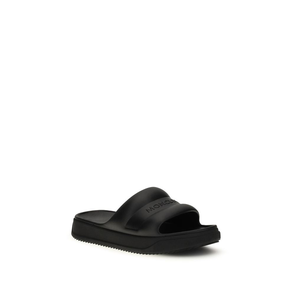 Black Synthetic Flat Sandals with Logo Strap