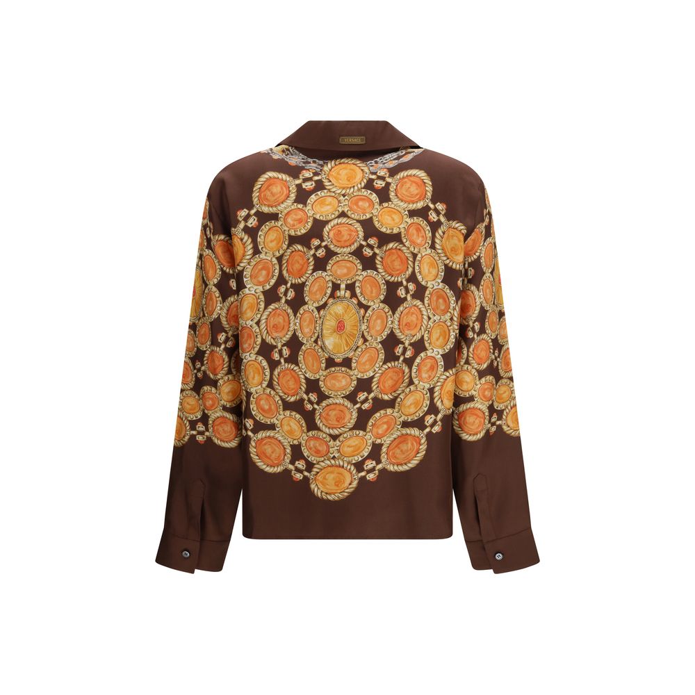 Brown Cotton Shirt with Chain Print Pattern