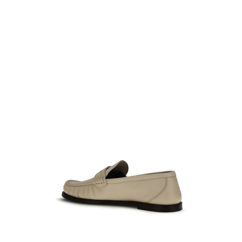 Beige Leather Loafers with Gold Cassandre Detail