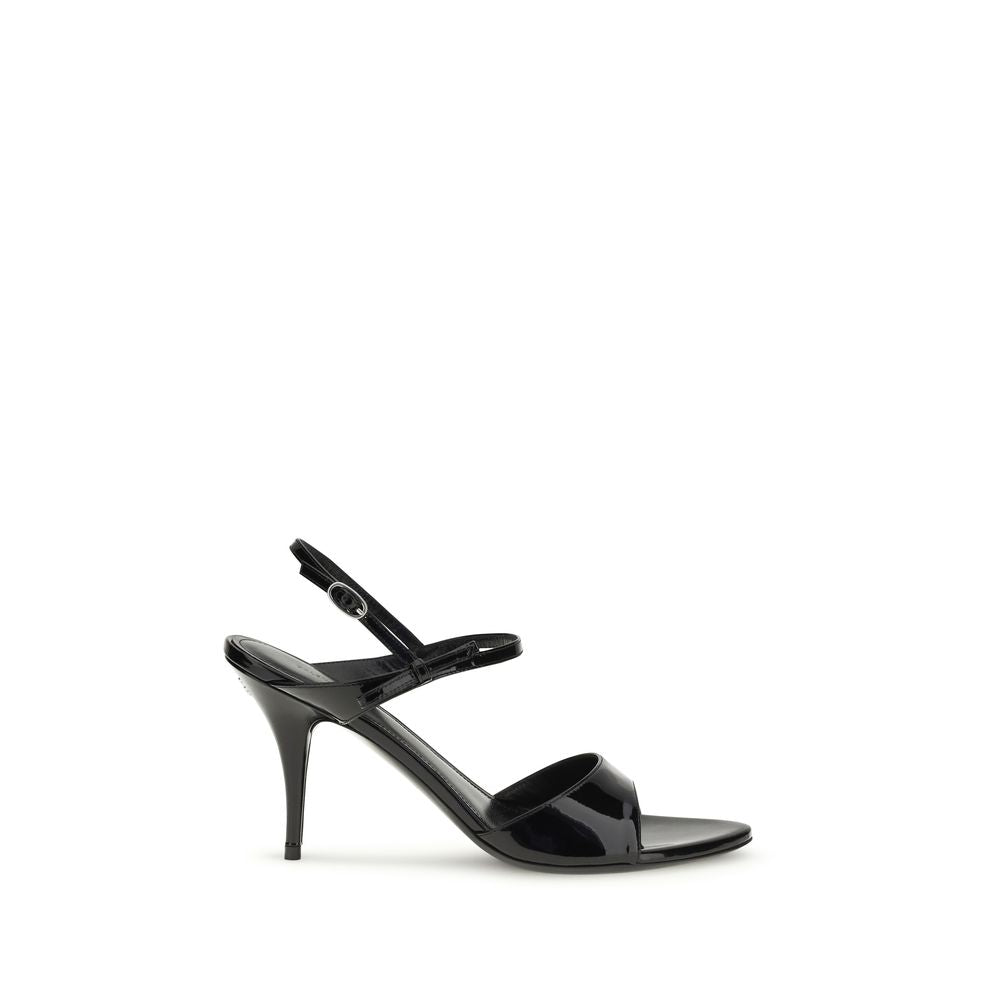 Schwarze Leder-Stiletto-Sandalen mit Schleifendetail