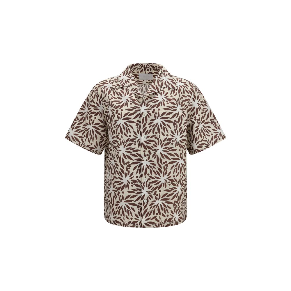 Brown Cotton Bowling Shirt with Floral Print