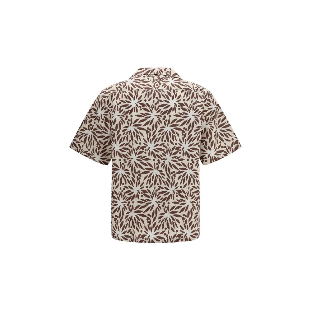 Brown Cotton Bowling Shirt with Floral Print