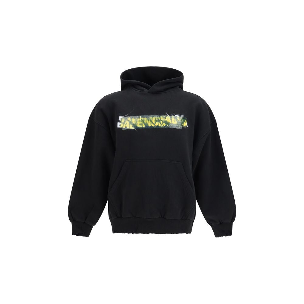 Schwarzer Kapuzenpullover aus Baumwolle mit unregelmäßigem Spray-Print