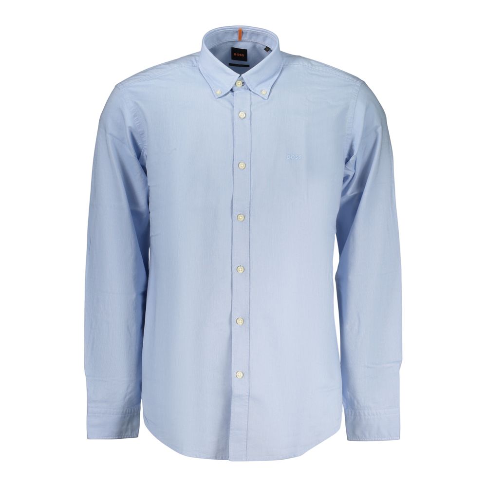 Azzurro Cotton Men's Shirt with Button-Down Collar