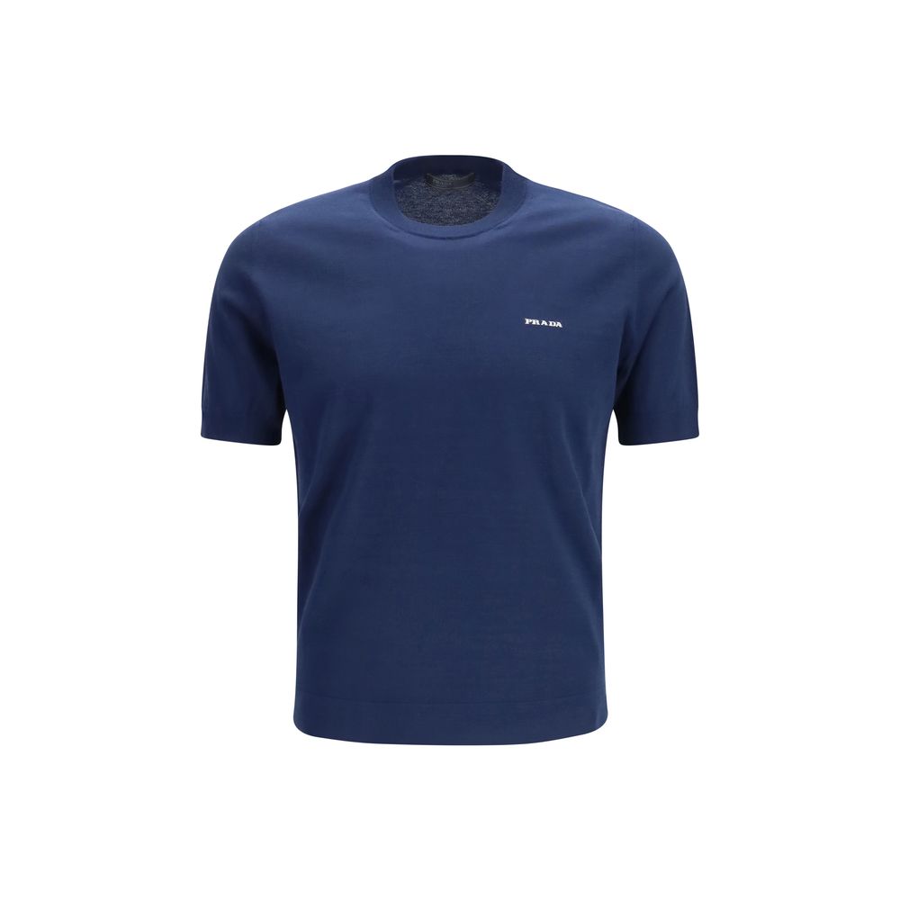 Blaues Baumwoll-T-Shirt mit Prada-Logo