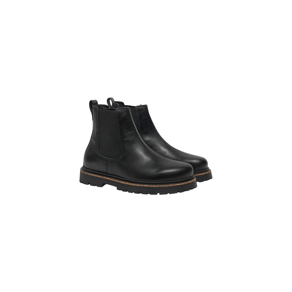 Schwarze Leder Stiefeletten mit seitlichen Gummieinsätzen