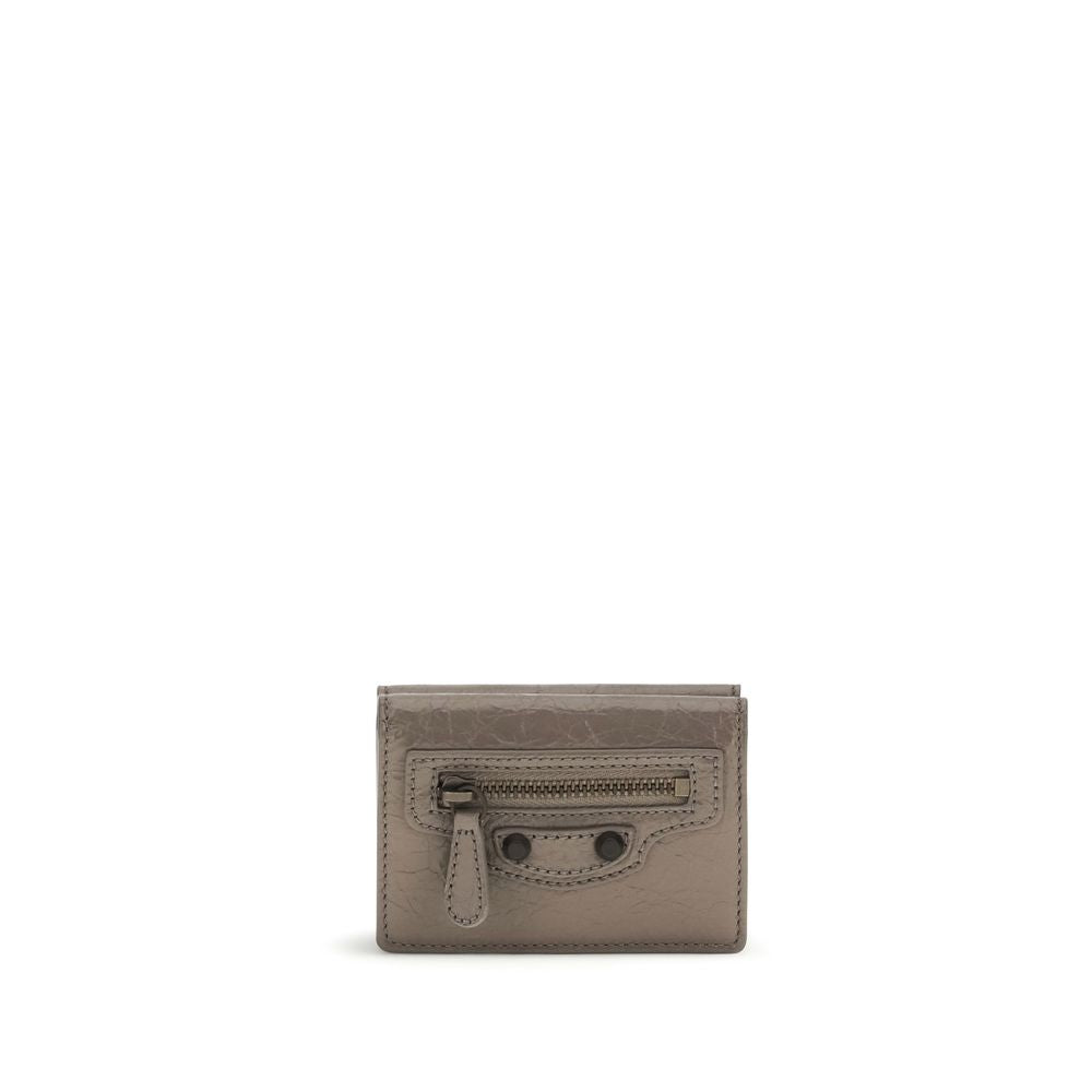 Beige Leather Mini Wallet with Zip and Card Slots