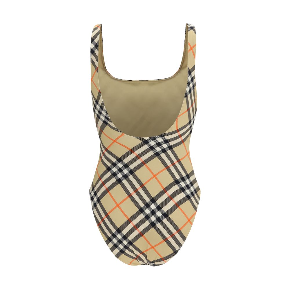 Beige Burberry Check Synthetic One-Piece Swimsuit