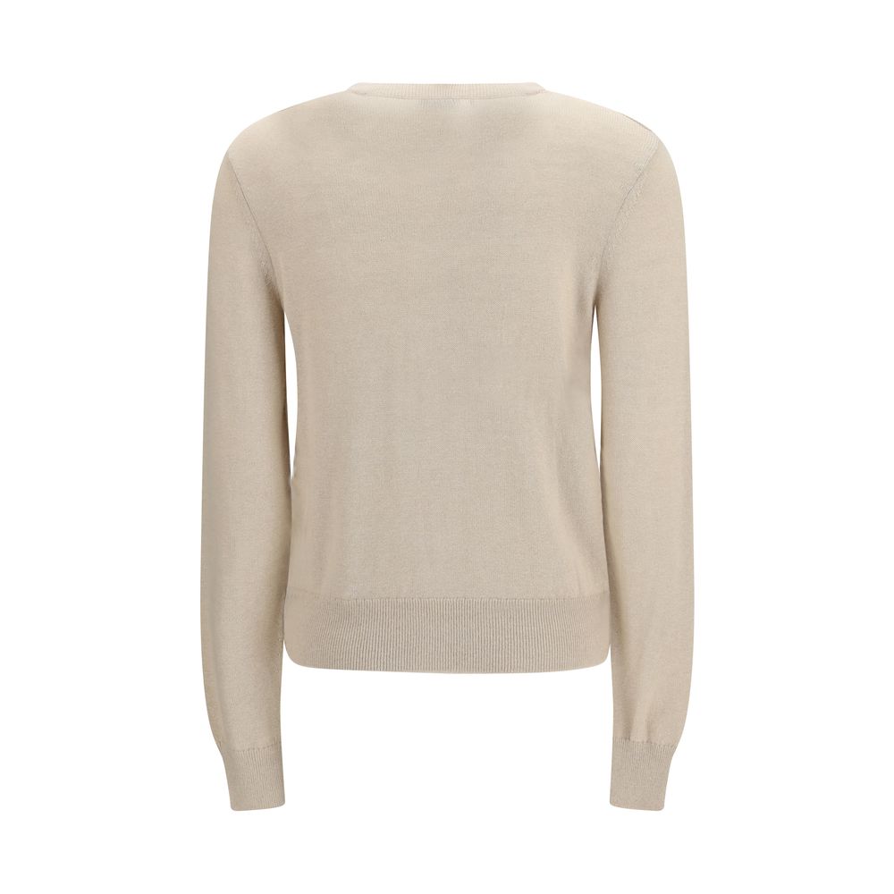 Beige synthetischer Cardigan mit ikonischer Applikation