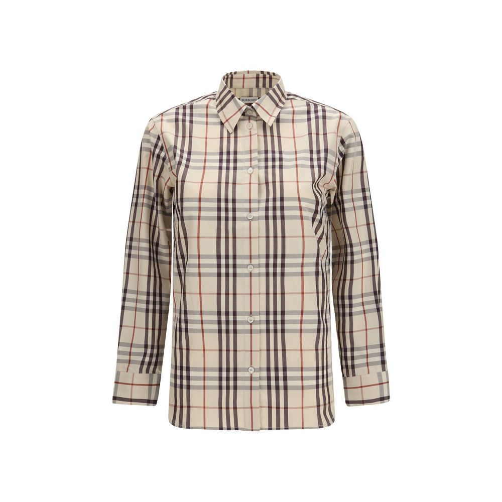 Beige Cotton Shirt with Burberry Check Pattern
