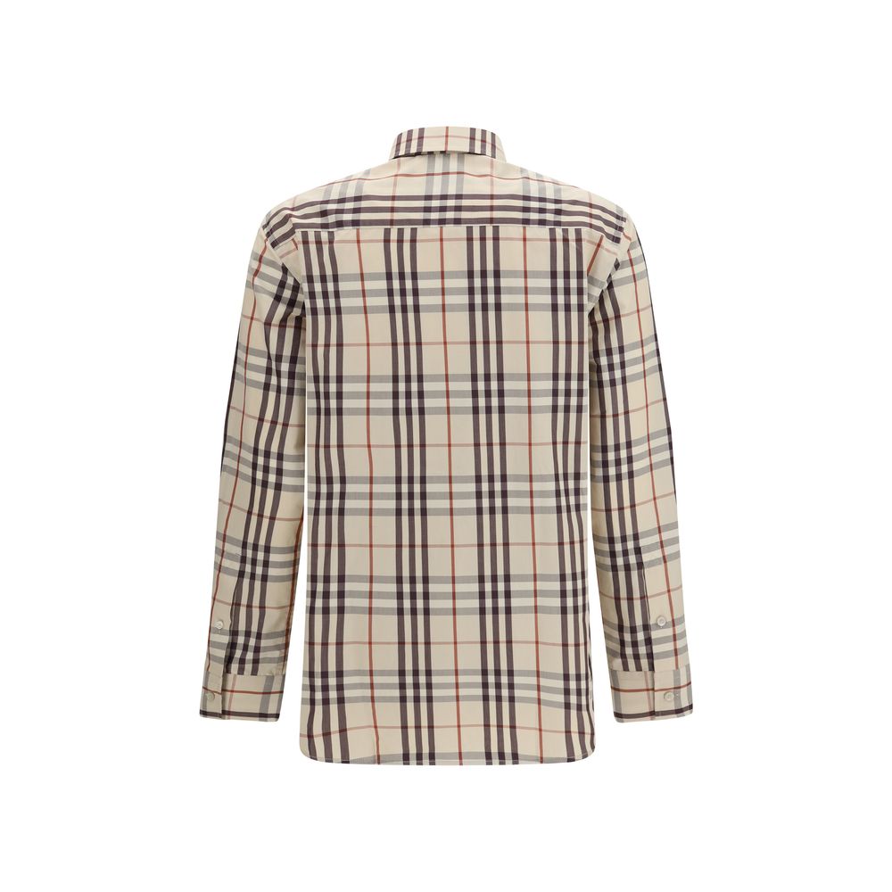 Beige Cotton Shirt with Burberry Check Pattern