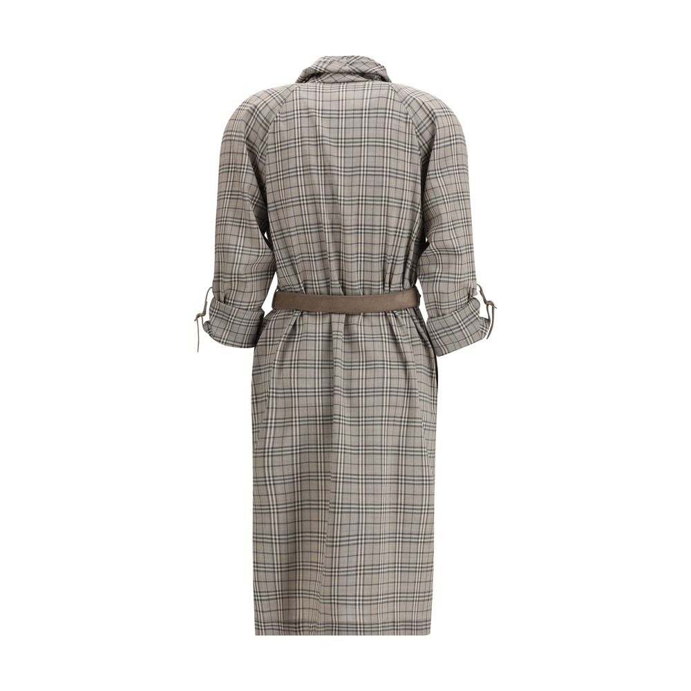 Graues Wollkleid mit Schalkragen und Gürtel