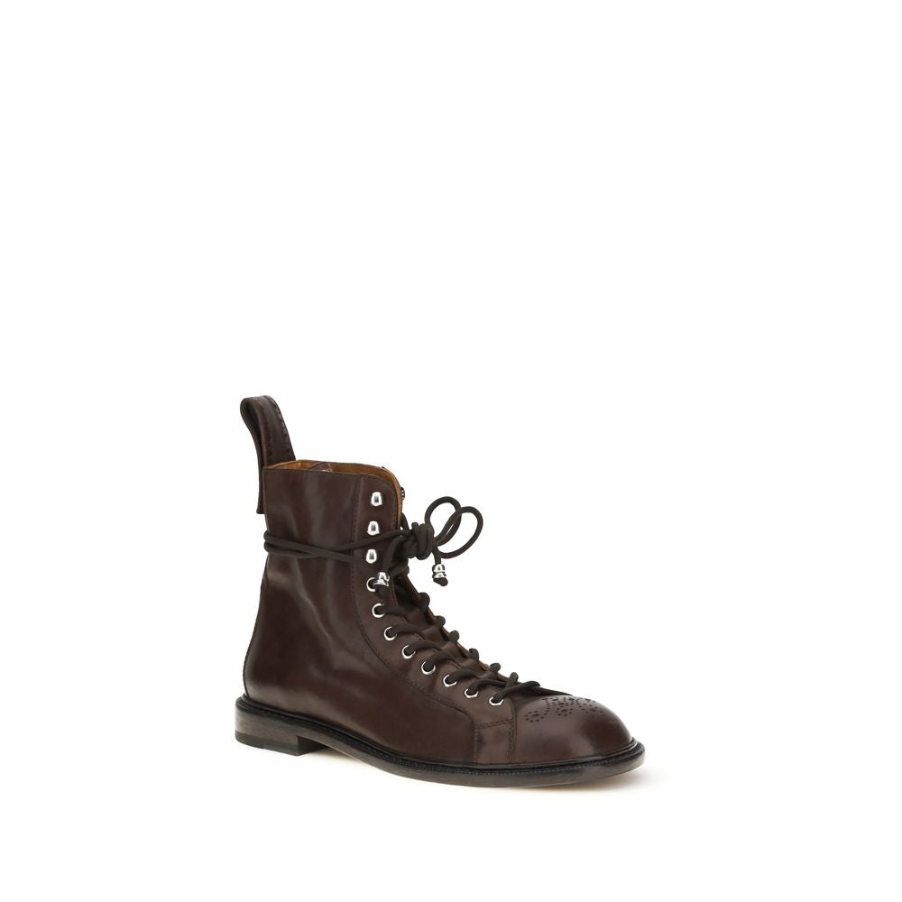 Brown Leather Lace-Up Ankle Boots by Versace