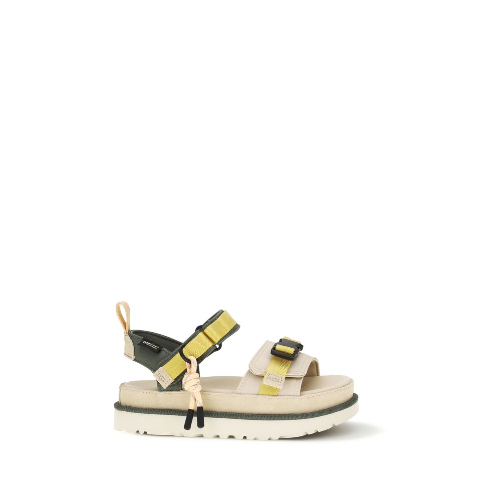 Beige Synthetik-Flachsandalen mit verstellbaren Riemen