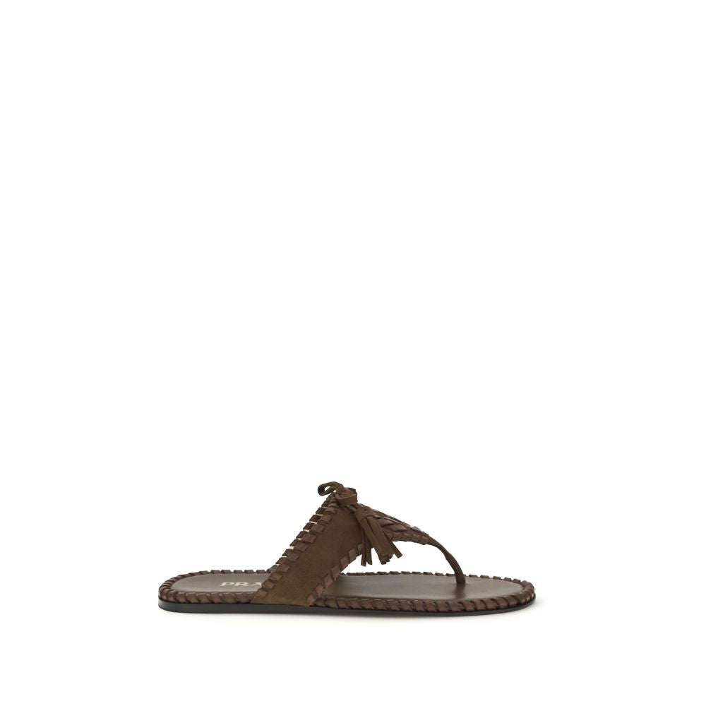 Brown Leather Flat Sandals with Tassels