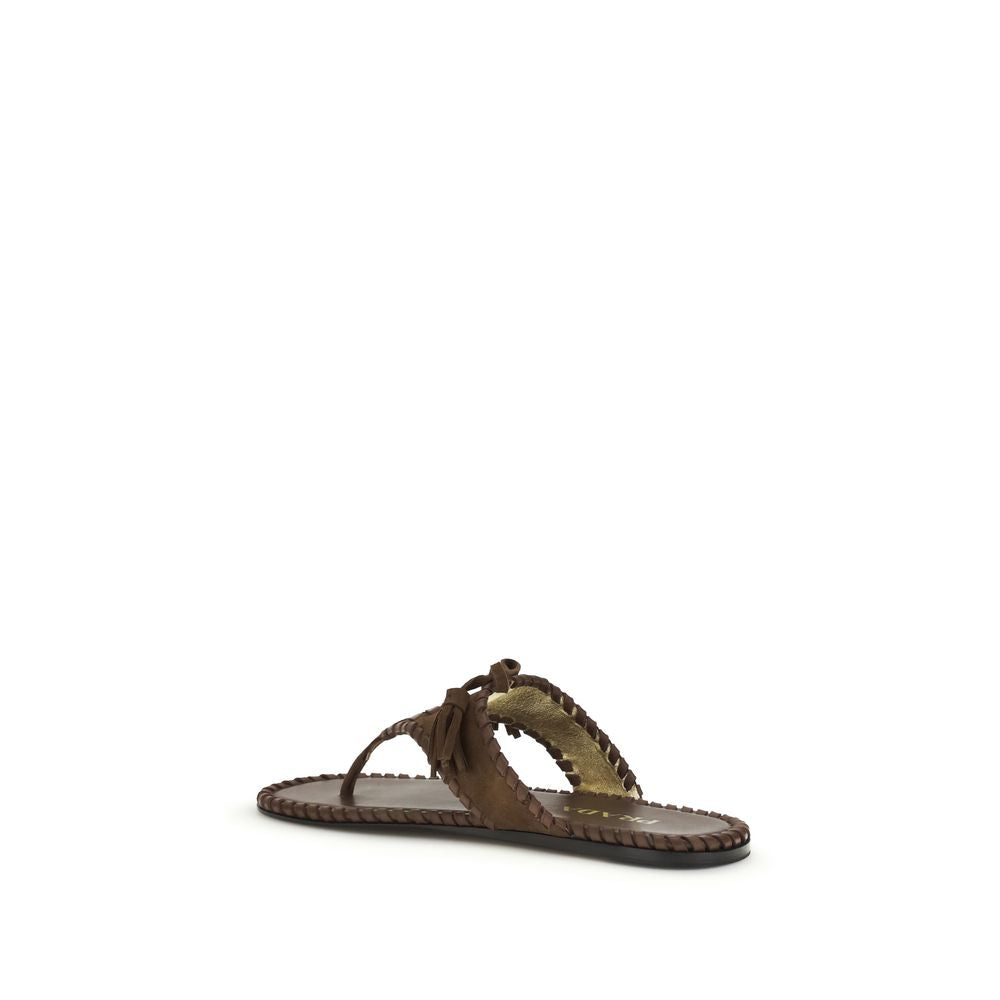Prada Braune Kalbsleder Bos Taurus Flache Sandalen