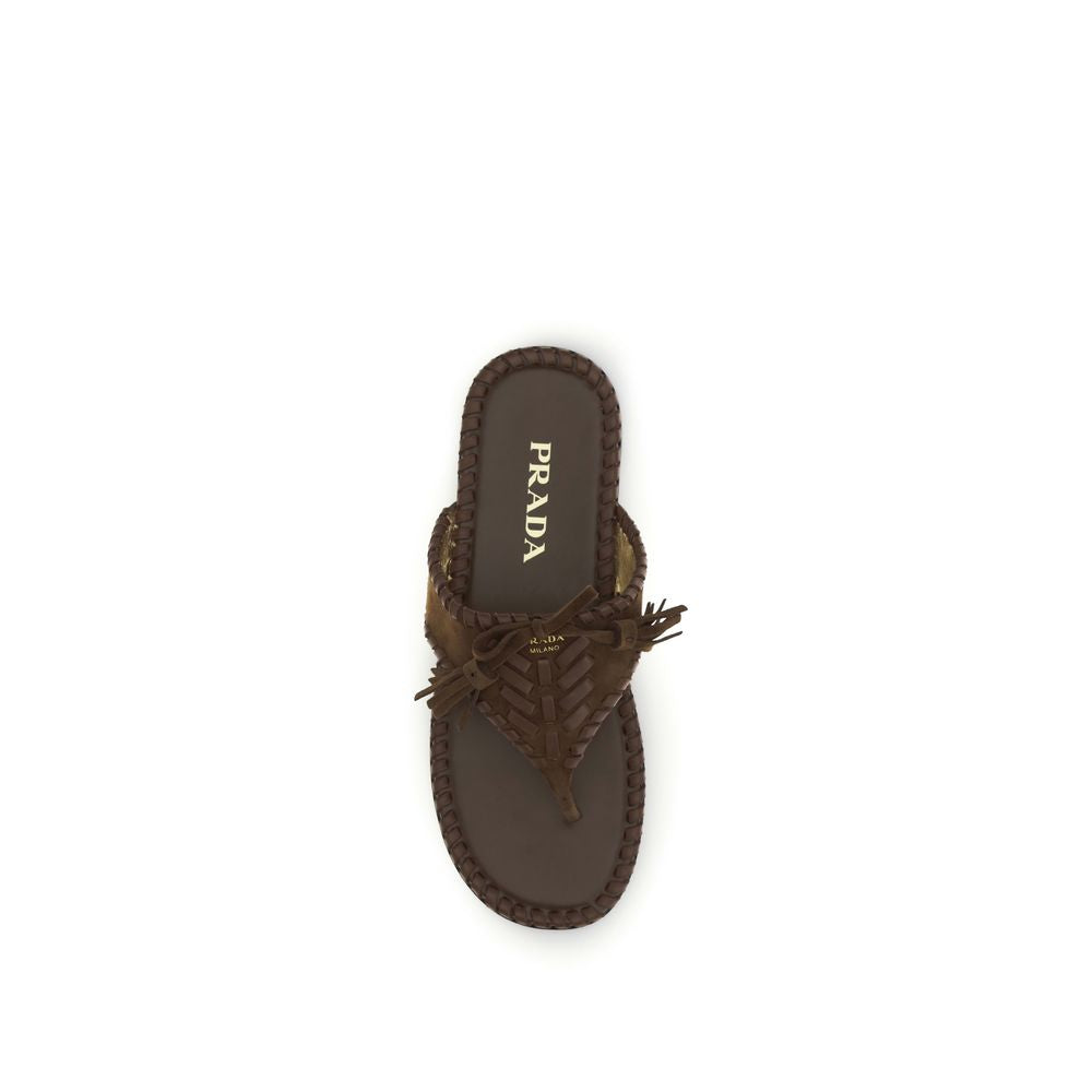 Prada Braune Kalbsleder Bos Taurus Flache Sandalen