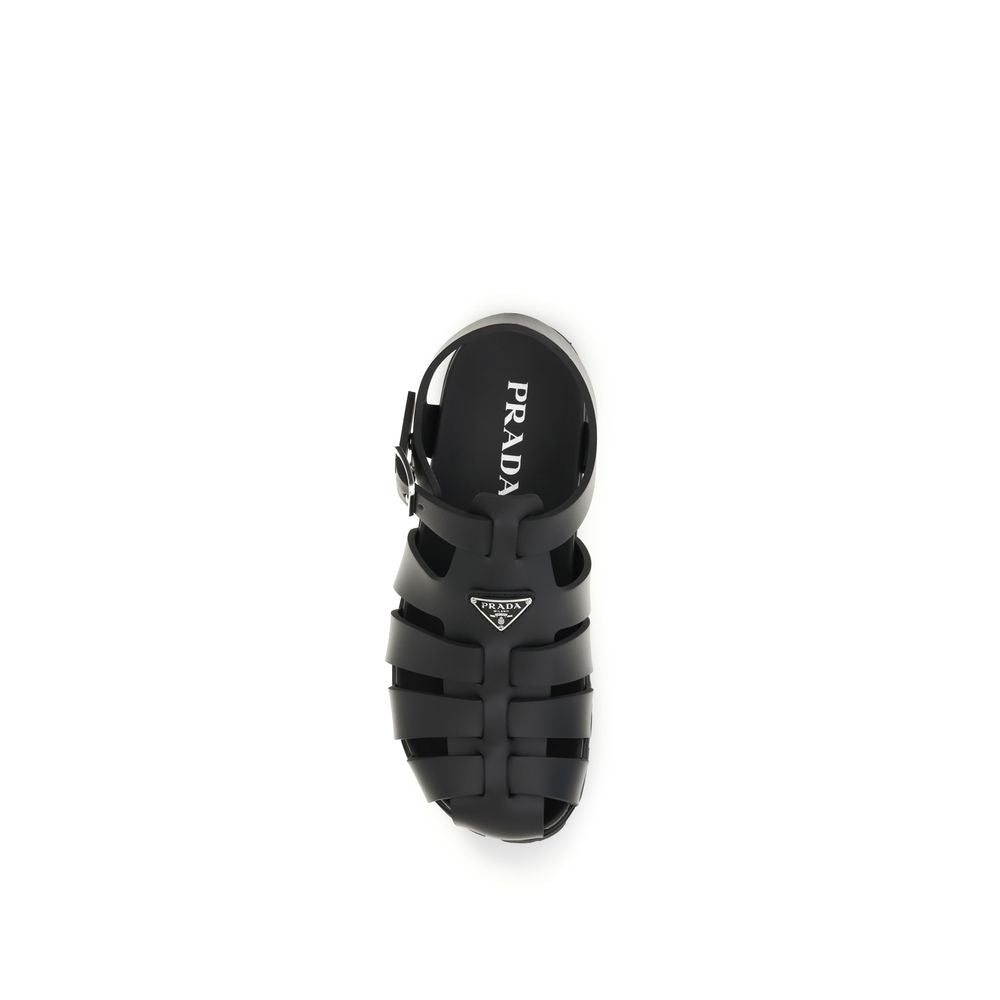 Prada Black Calf Leather Flat Sandals