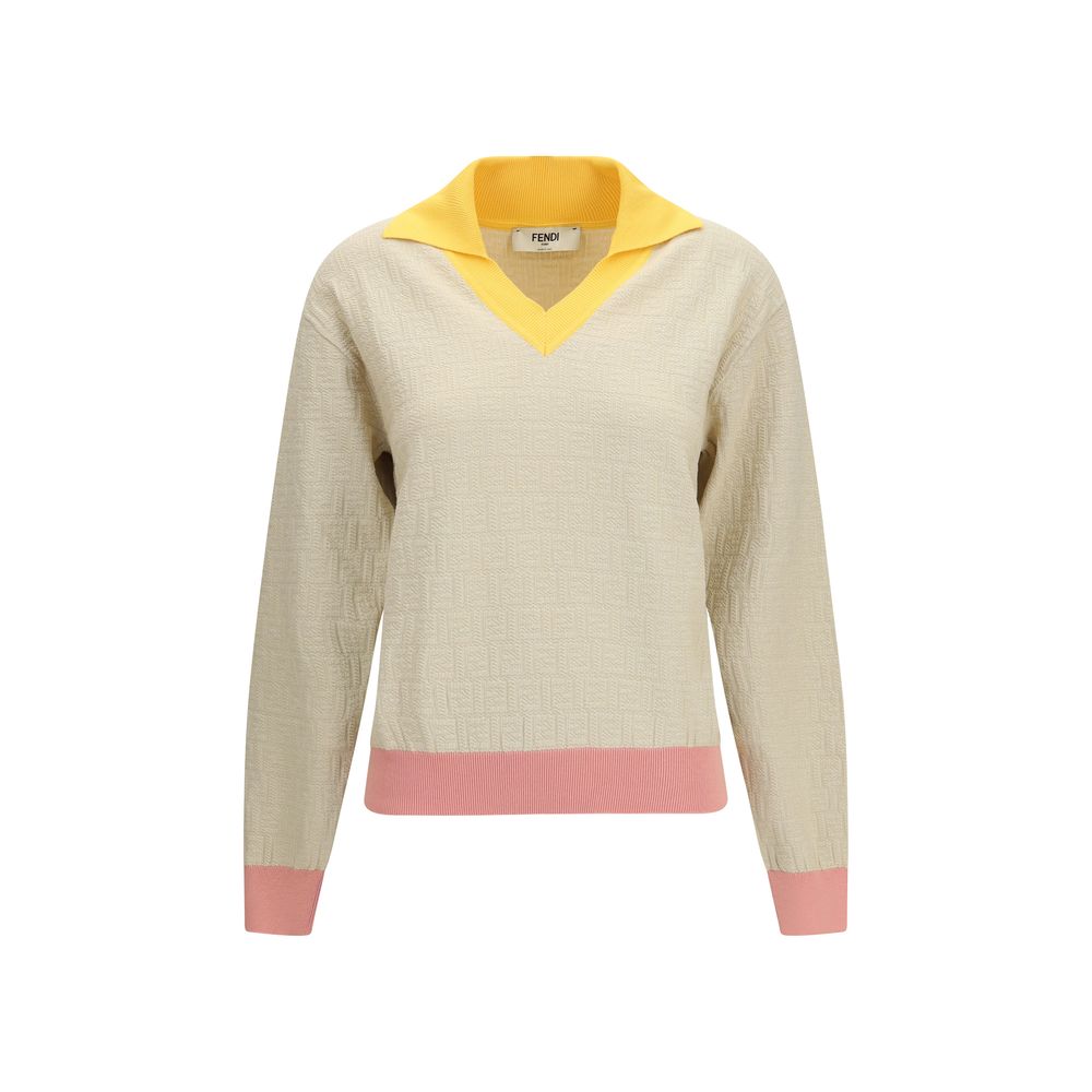 Beige Cotton & Silk Sweater with FF Logo