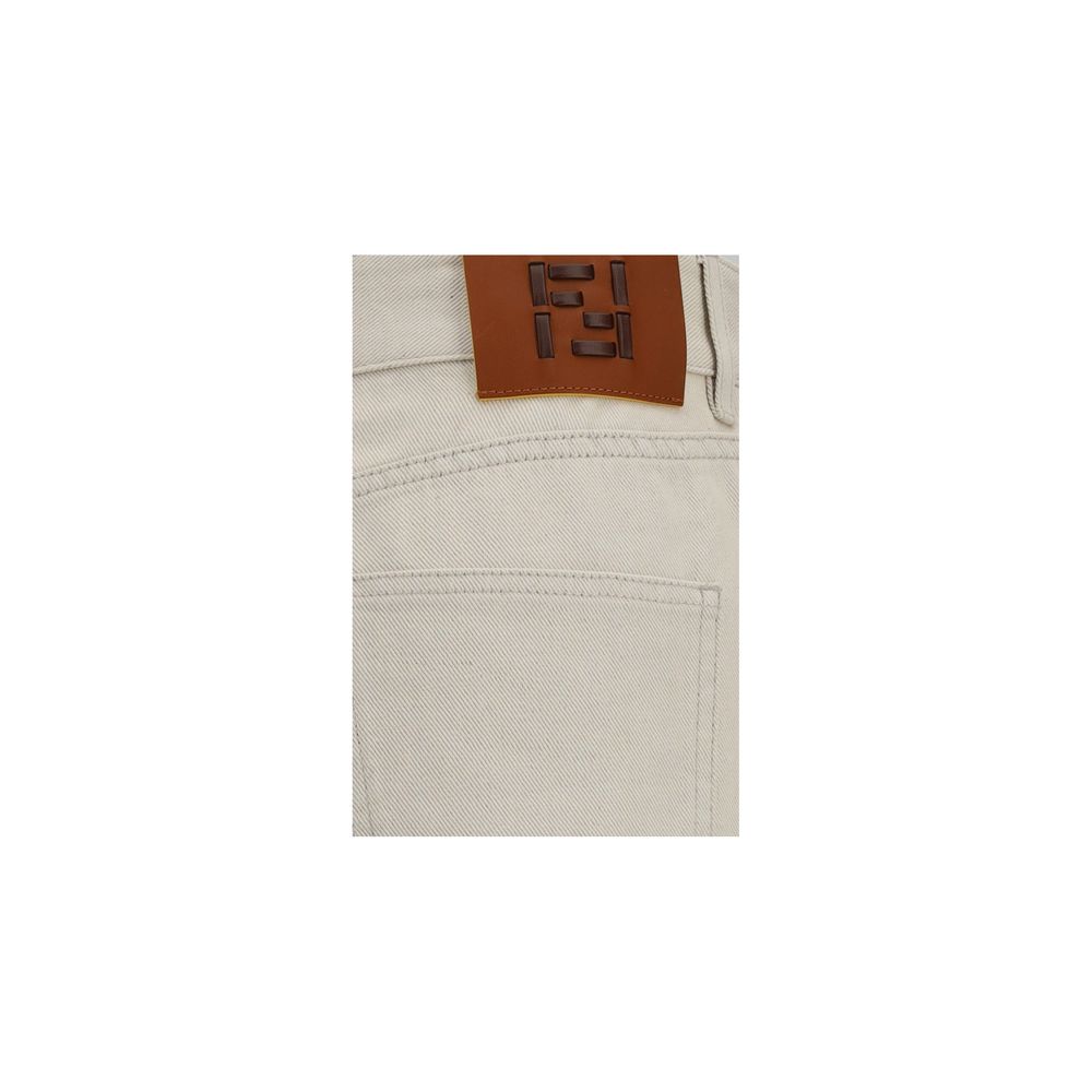 Jeans Fendi droit en coton beige