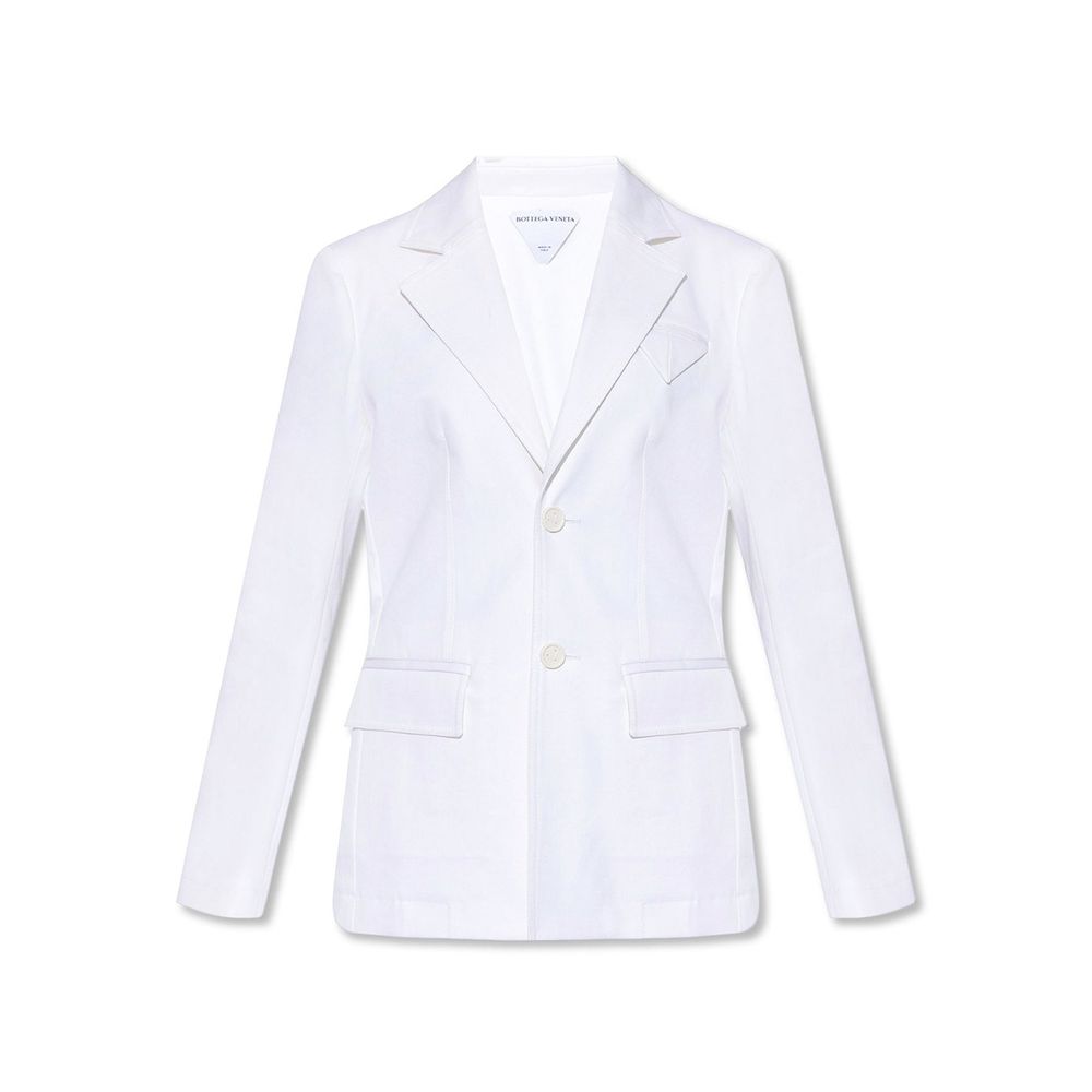 Weißer Baumwollblazer mit Hemdkragen und Taschen
