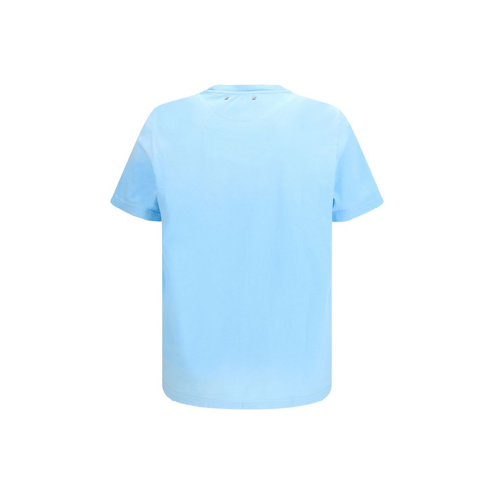 Blaues Baumwoll-T-Shirt mit ausgefranstem Saum