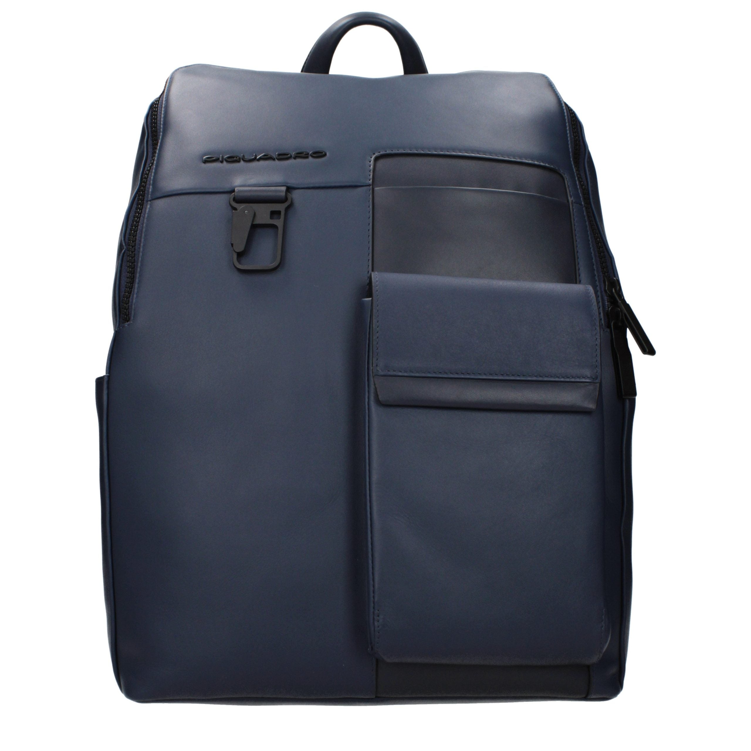 Blauer Lederrucksack mit verstellbaren Trägern von Piquadro