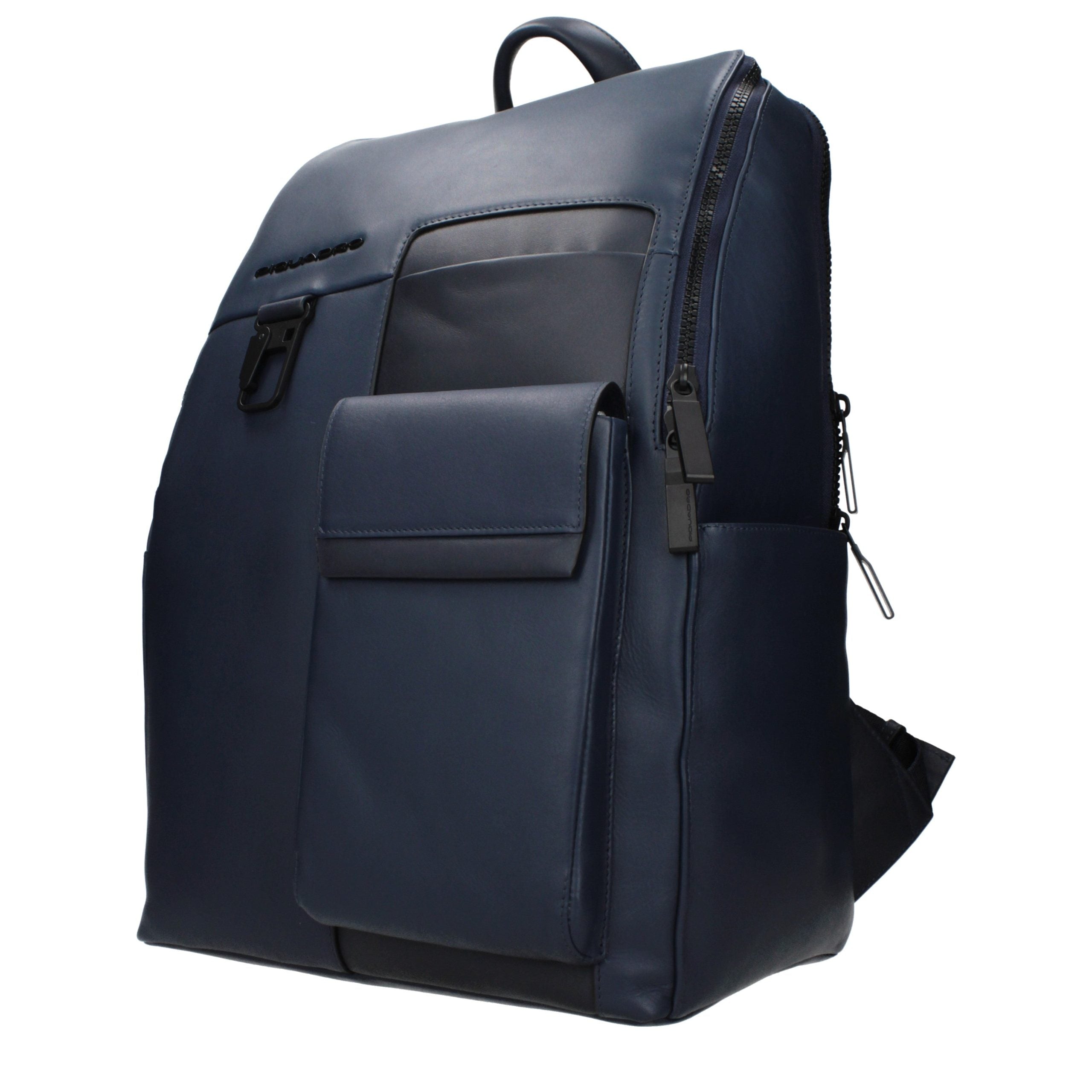 Blauer Lederrucksack mit verstellbaren Trägern von Piquadro