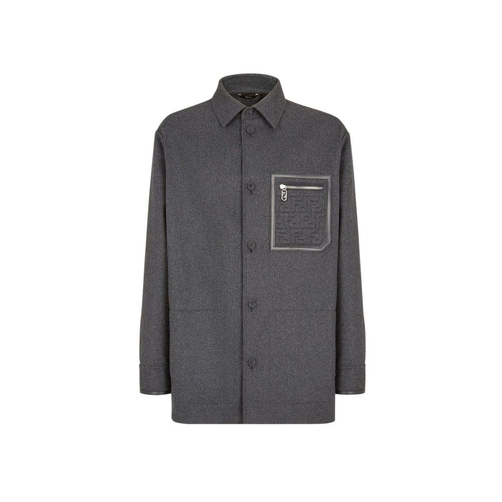 Gray Cashmere Coat with Leather Trim