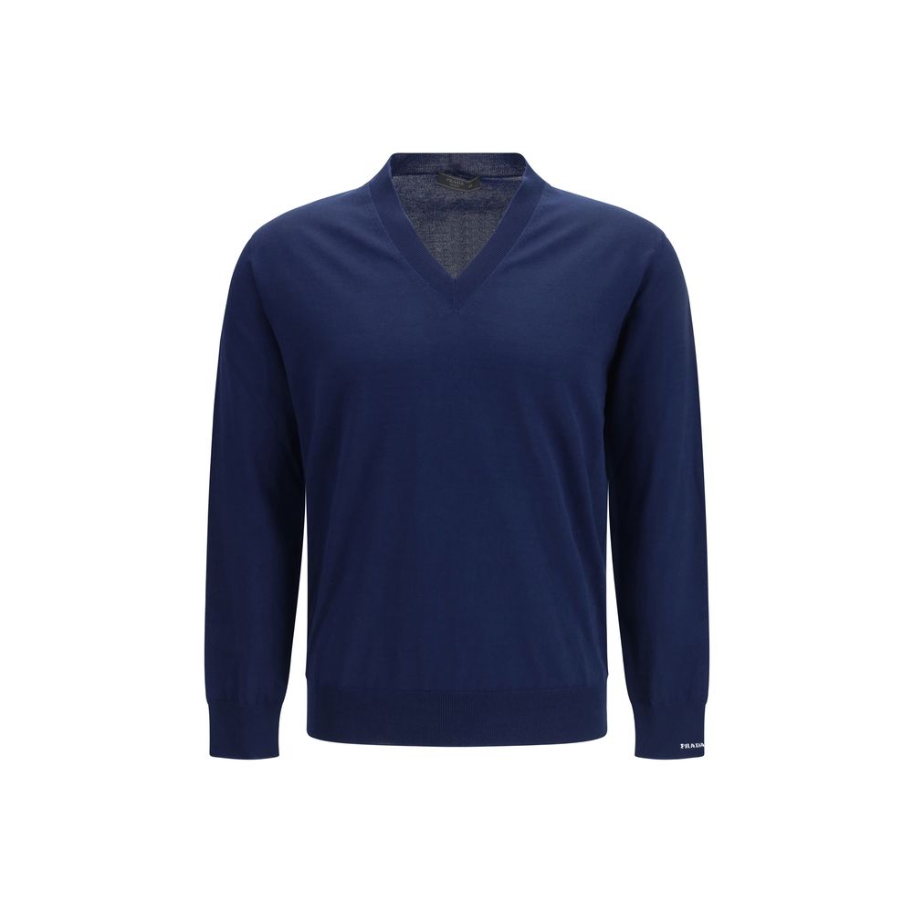 Blaues V-Ausschnitt-Sweatshirt aus Baumwolle