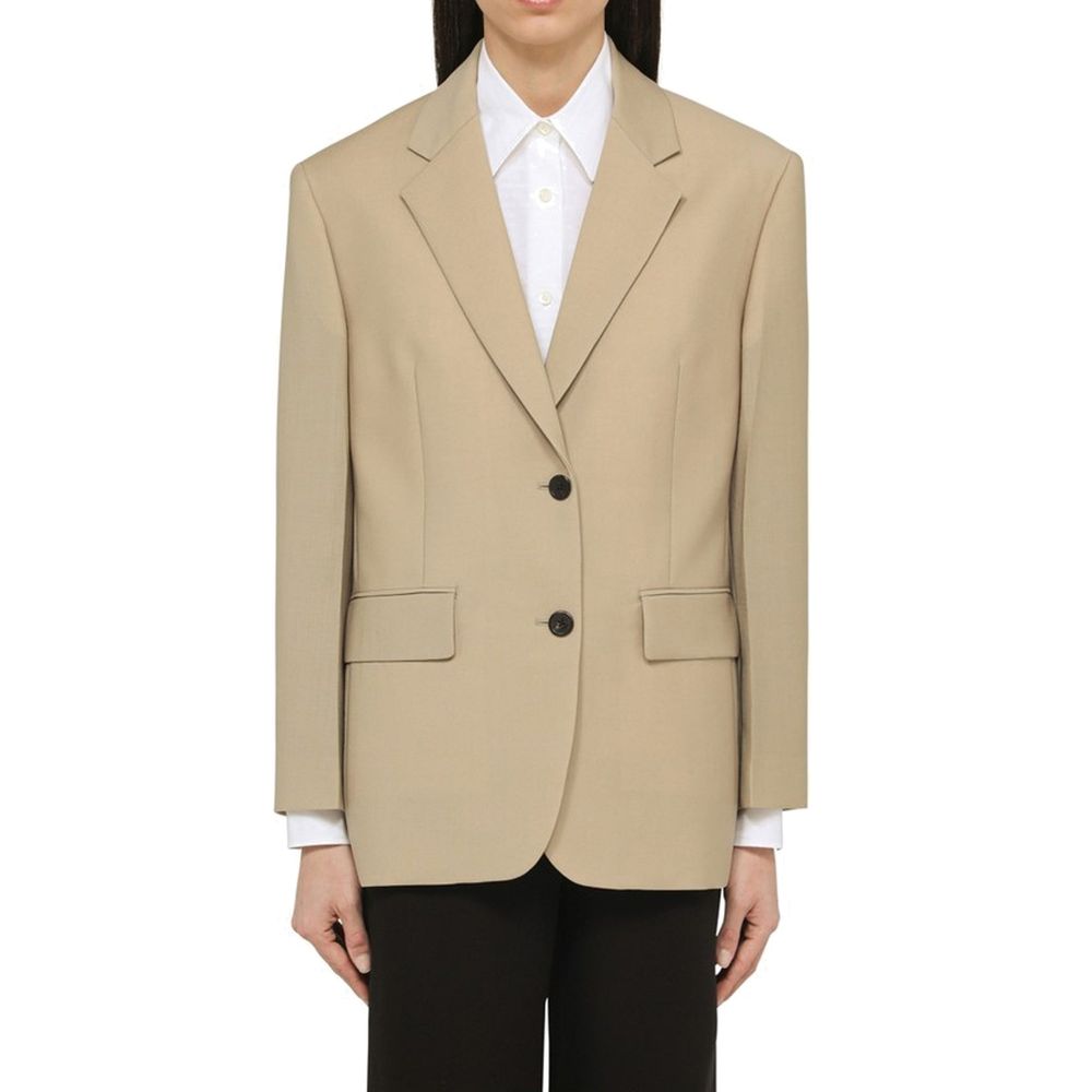 Beigefarbener Wollblazer mit klassischem Revers