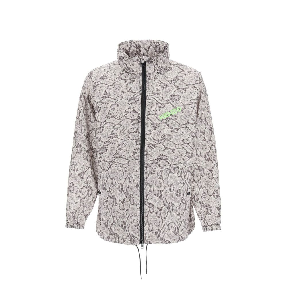 Beige Synthetikjacke mit Kapuze mit Kordelzug