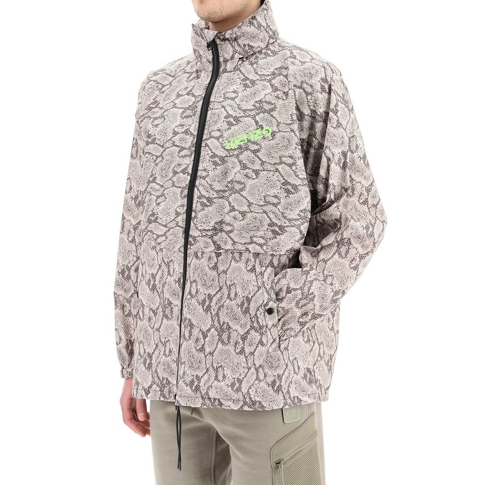 Beige Synthetikjacke mit Kapuze mit Kordelzug