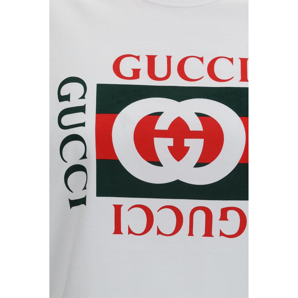 White Cotton T-Shirt with Gucci GG Print
