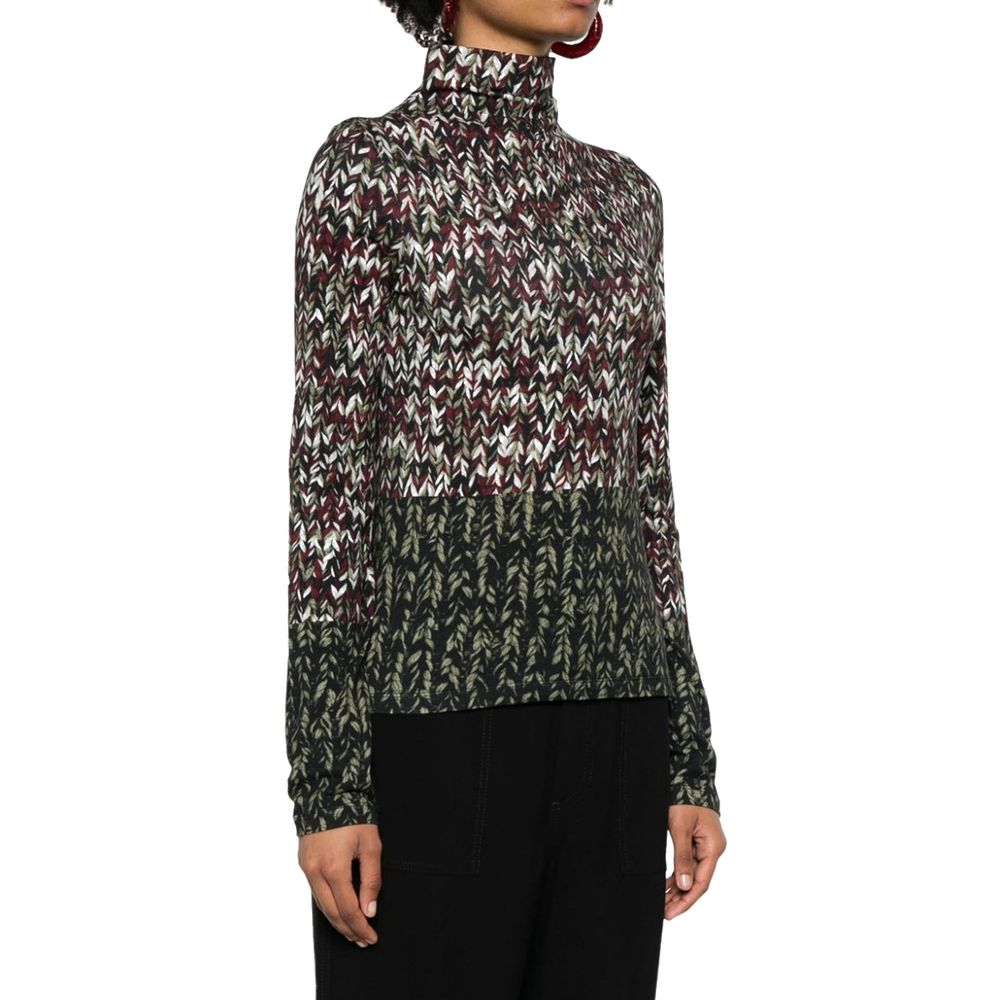 Bicolor Cotton Long Sleeve T-Shirt with Embroidered Motif