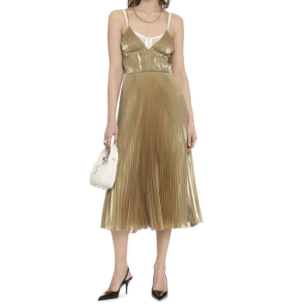Goldfarbenes ärmelloses Kleid mit V-Ausschnitt aus Synthetik