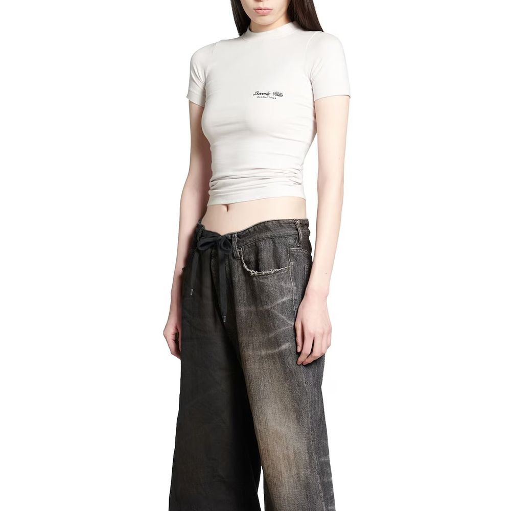 White Cotton Slim Fit T-Shirt with Embroidered Logo