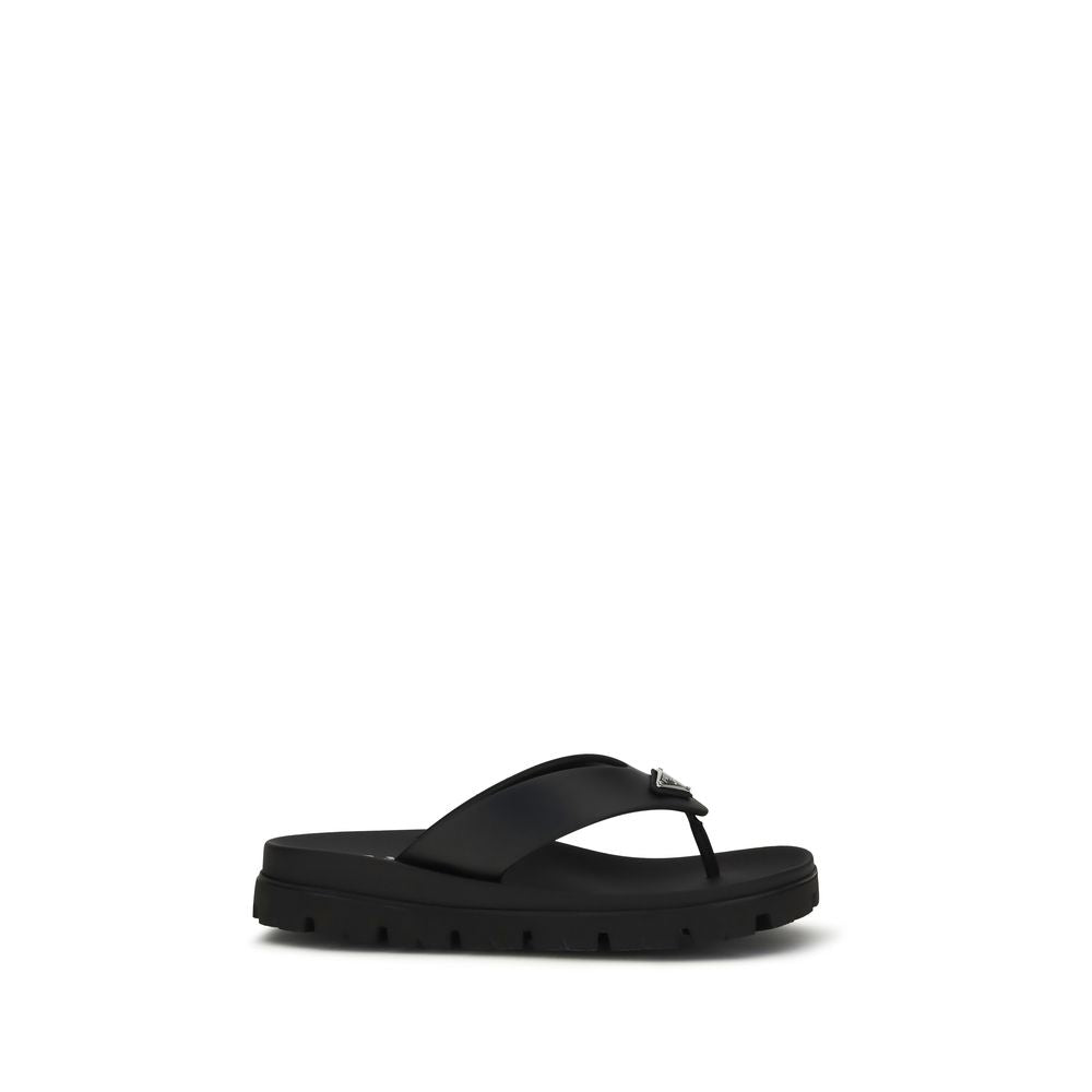 Brown Leather Flat Sandals with Logo Strap
