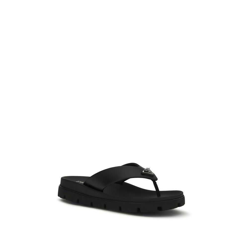 Brown Leather Flat Sandals with Logo Strap