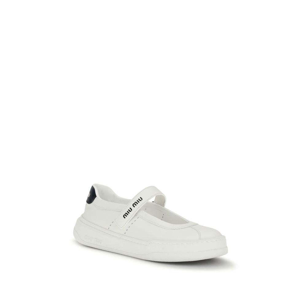 White Leather Ballet Flats by Miu Miu