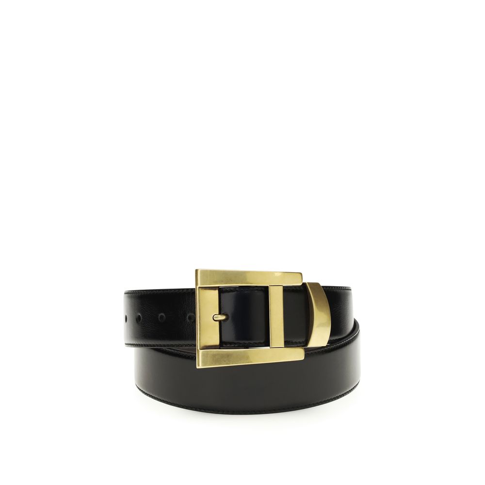 Schwarzer Ledergürtel mit Versace-Logo und Metallschnalle