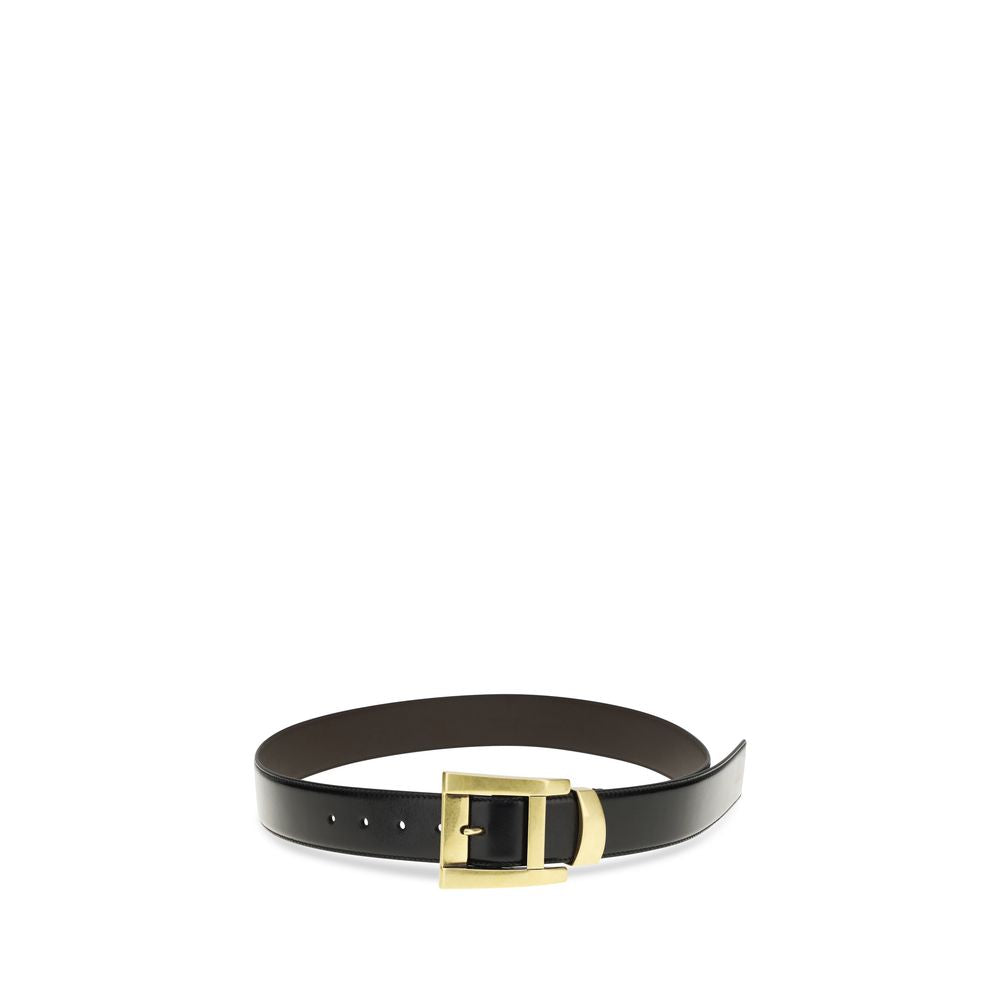 Schwarzer Ledergürtel mit Versace-Logo und Metallschnalle