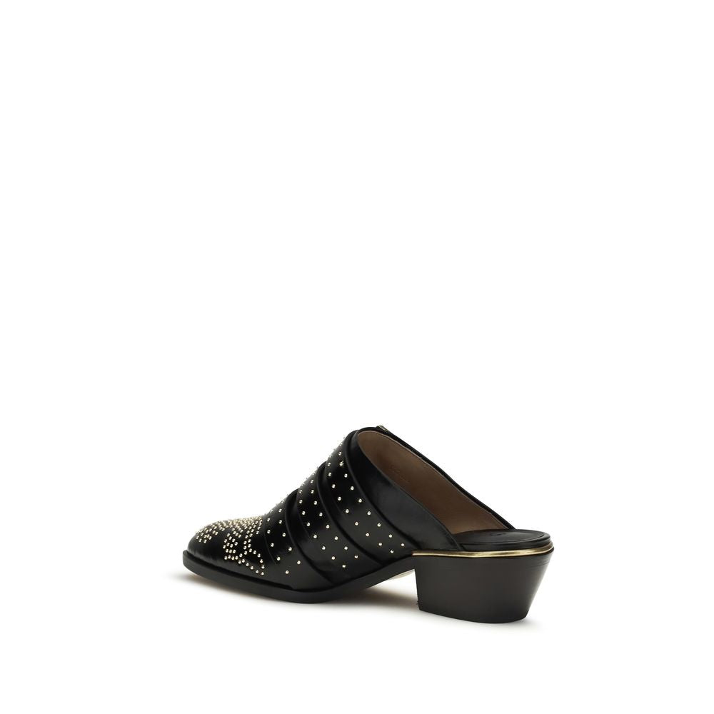 Black Leather Mules with Studded Upper and Triple Straps