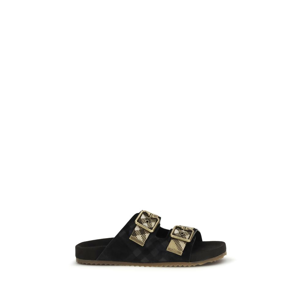 Schwarze Leder-Riemchensandalen mit Schnallendetail