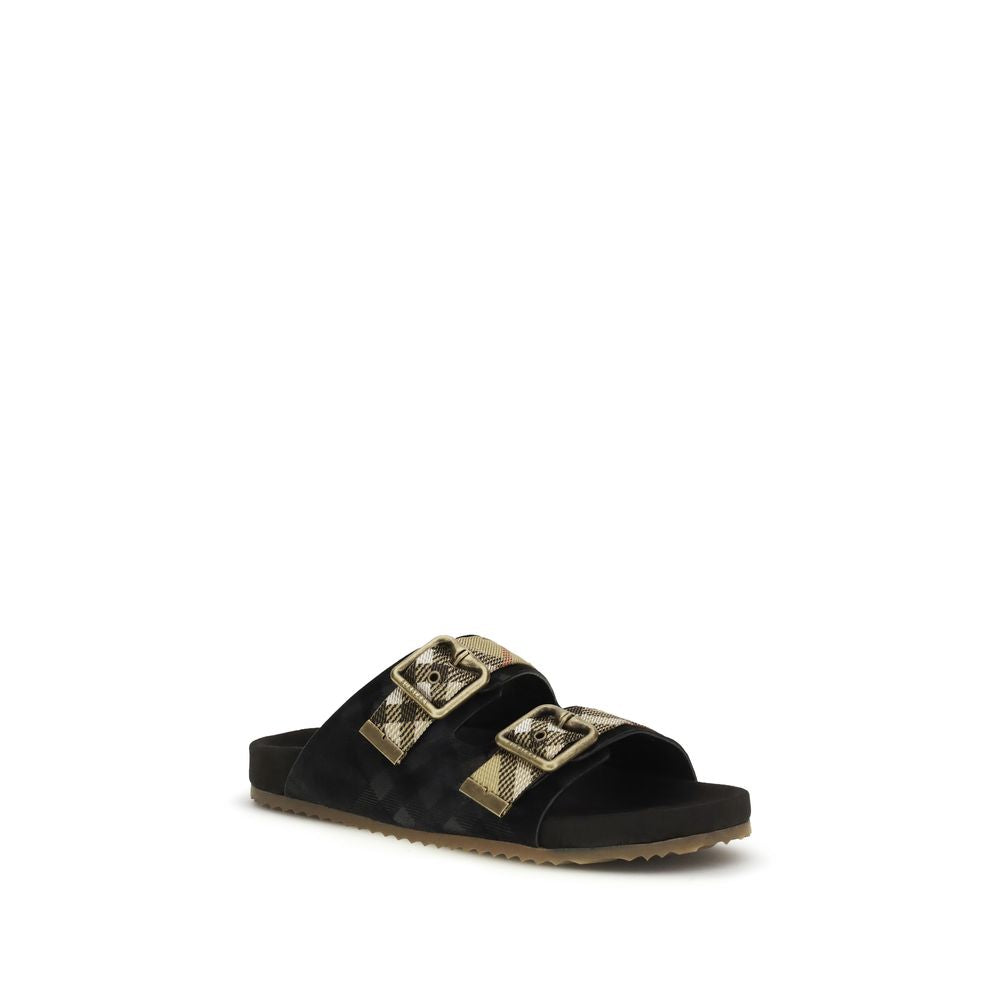 Schwarze Leder-Riemchensandalen mit Schnallendetail