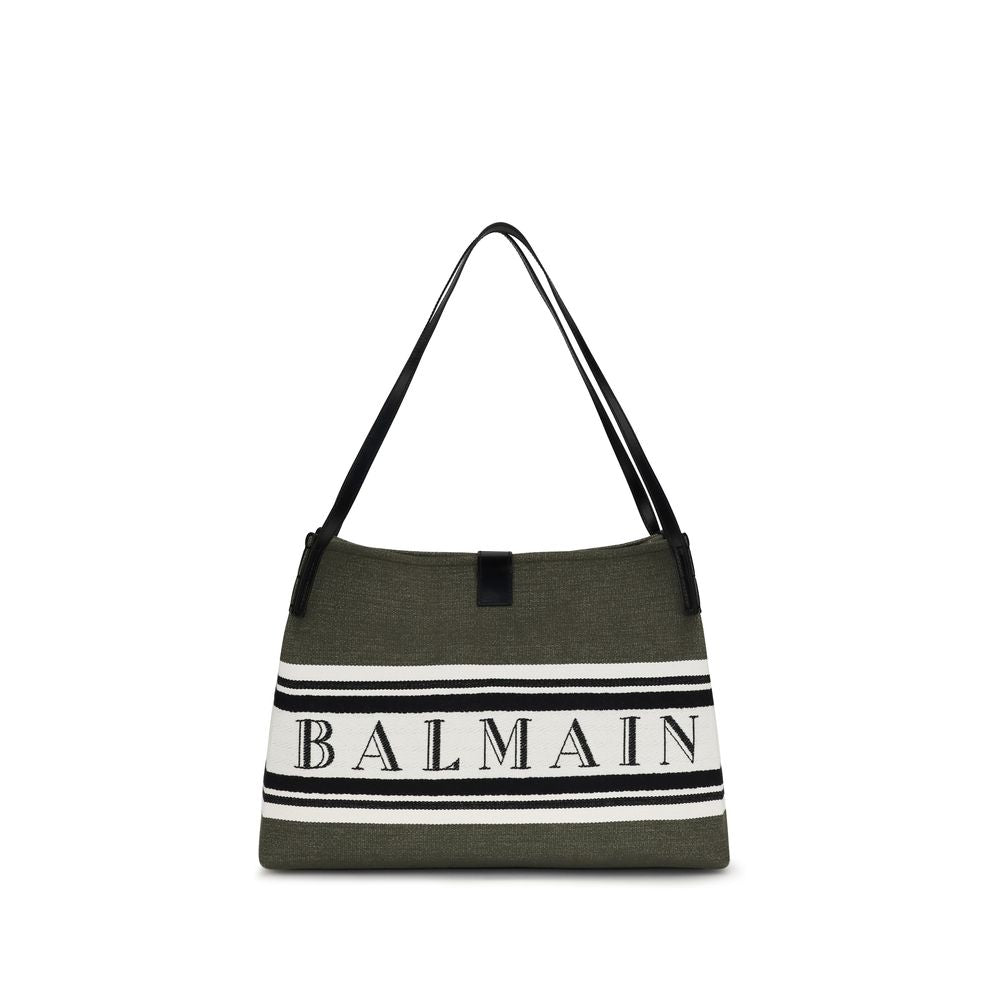 Schultertasche aus schwarzem Leder und Baumwolle