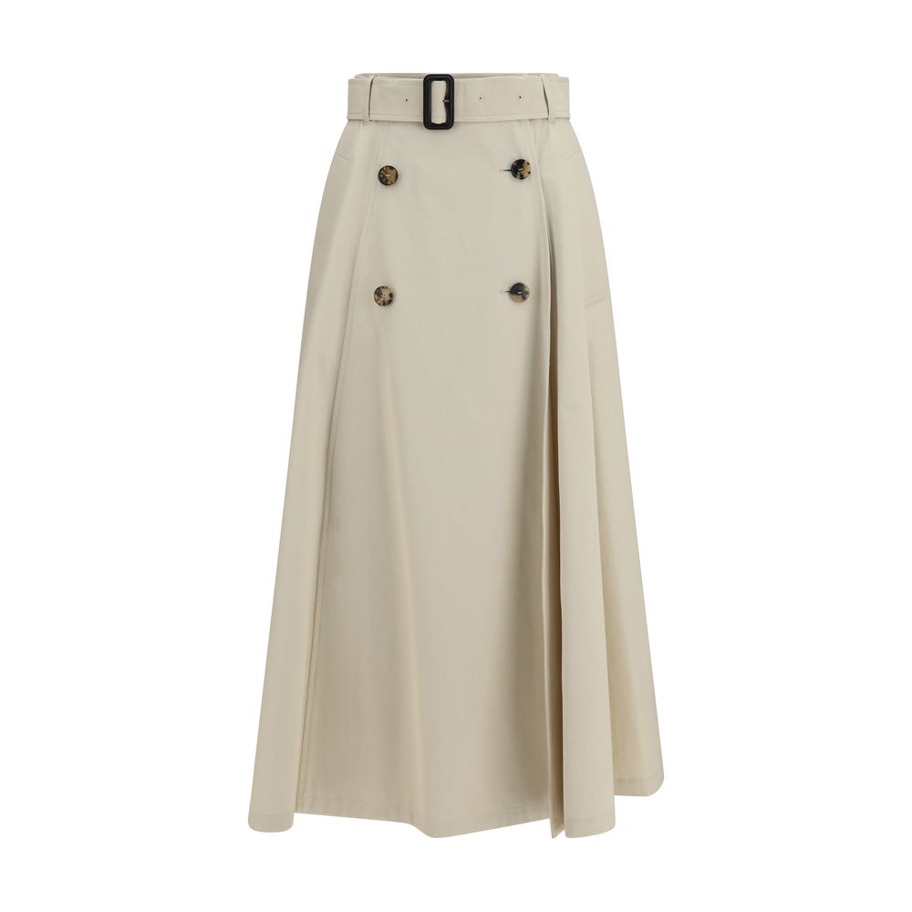 Beige Cotton Midi Trench Skirt with Belt