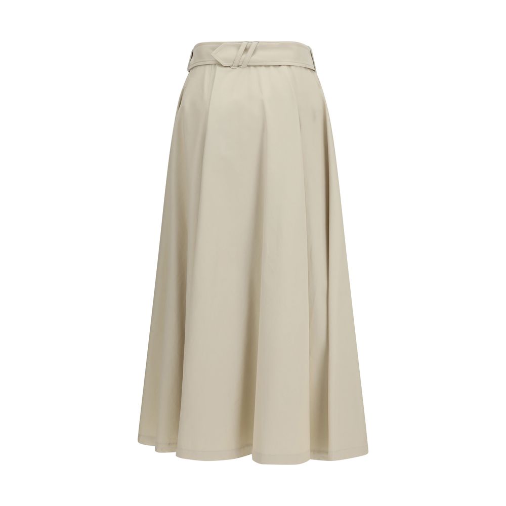 Beige Cotton Midi Trench Skirt with Belt