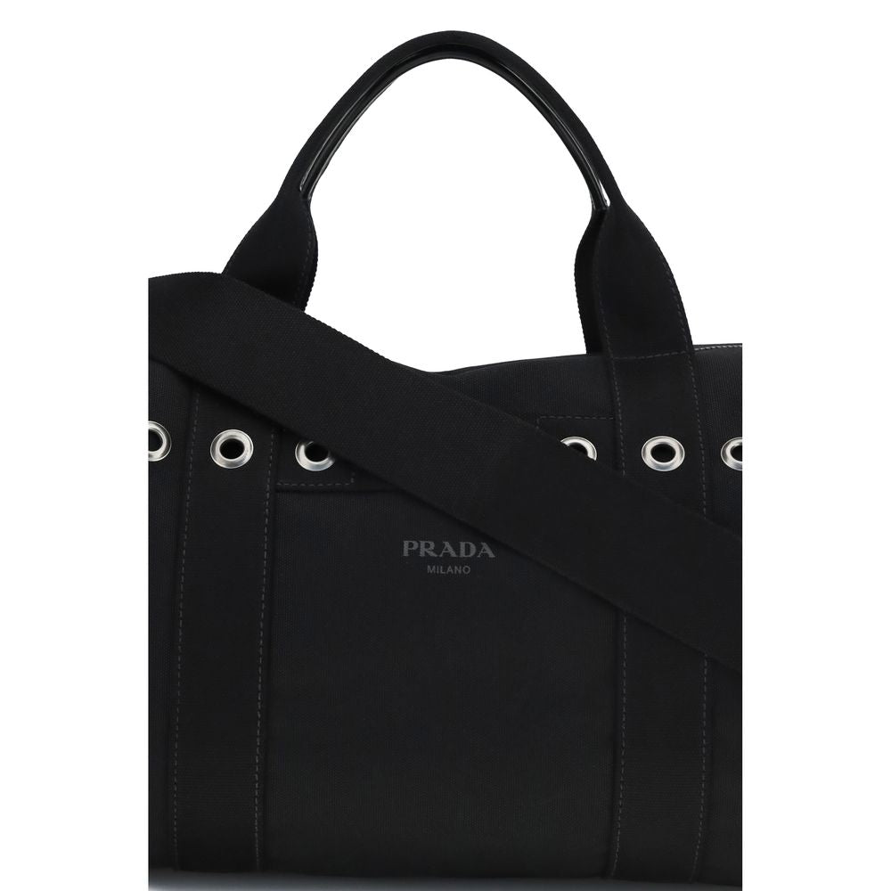 Black Cotton Travel Bag with Logo Detail by Prada
