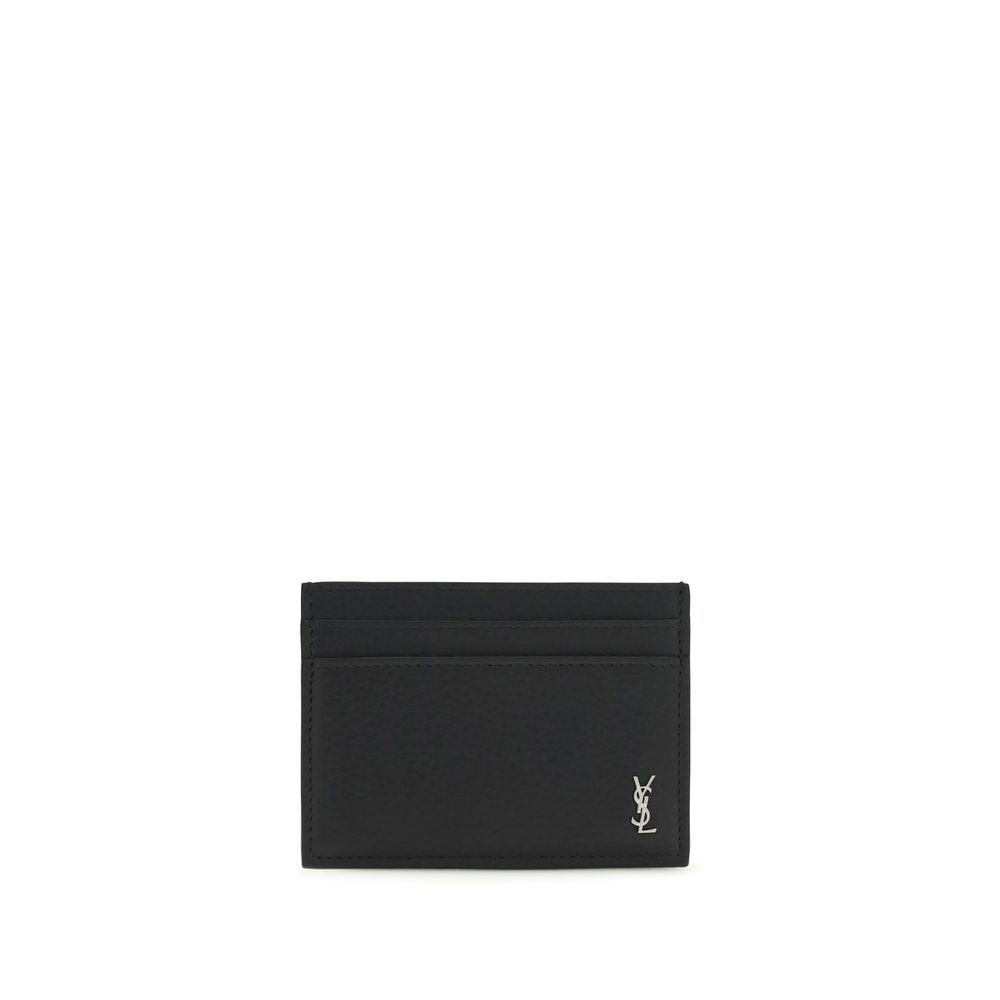 Schwarzes Lederportemonnaie mit Cassandre-Logo von Saint Laurent